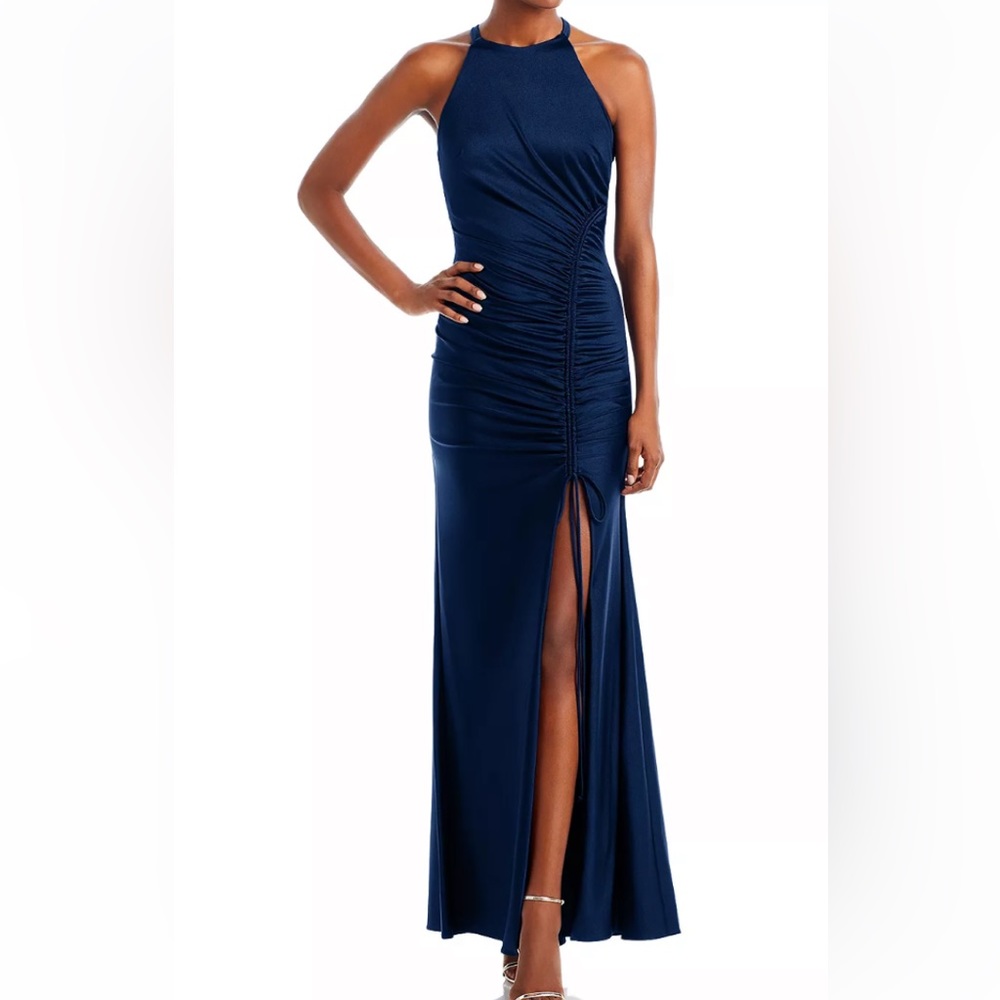 NWT$288 AQUA Sateen Ruched Long Halter Dress - 100% Exclusive size 8